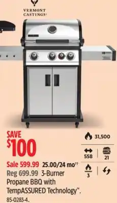 Canadian Tire vermont castings 3-Burner Propane BBQ with TempASSURED Technology offer