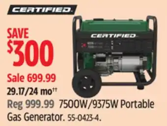 Canadian Tire 7500W/9375W Portable Gas Generator offer