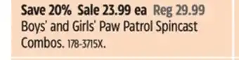 Canadian Tire PAW Patrol Boys' and Girls' Paw Patrol Spincast Combos offer