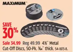 Canadian Tire Maximum 41⁄2˝ Metal Cut-Off Discs, 50-Pk offer
