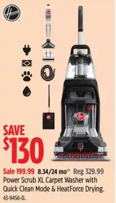 Canadian Tire Hoover Power Scrub XL Carpet Washer with Quick Clean mode & heatforce drying offer