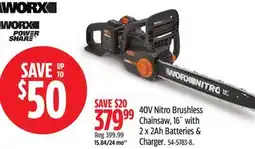 Canadian Tire Worx 40V Nitro brushless Chainsaw offer