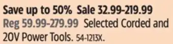 Canadian Tire Mastercraft Selected Corded and 20V Power Tools offer