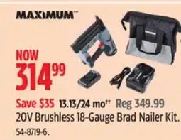 Canadian Tire Maximum 20V Brushless 18-Gauge Brad Nailer Kit offer