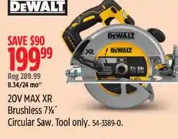 Canadian Tire Dewalt 20V MAX XR Brushless 71⁄4˝ Circular Saw offer
