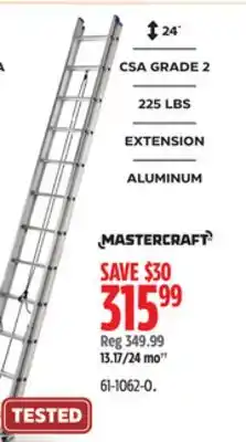 Canadian Tire Mastercraft 24' CSA Grade 2 Extension Aluminum Ladder offer