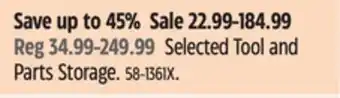 Canadian Tire Maximum Selected Tool and Parts Storage offer