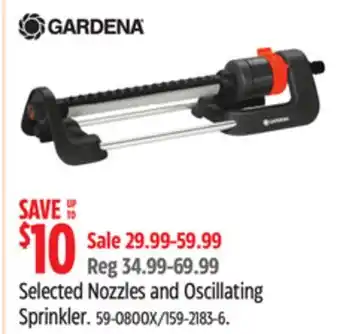 Canadian Tire Gardena Selected Nozzles and Oscillating Sprinkler offer