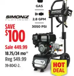 Canadian Tire Simoniz Platinum 3050 PSI 2.8 GPM Gas Pressure Washer with Extension Wand offer