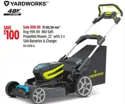 Canadian Tire yardworks Propelled Mower, 22 with 2x 5Ah Batteries & Charger offer