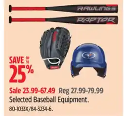 Canadian Tire Rawlings Selected Baseball Equipment offer