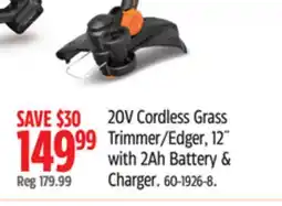 Canadian Tire Worx 20V Cordless Grass Trimmer/Edger, 12 with 2Ah Battery & Charger offer