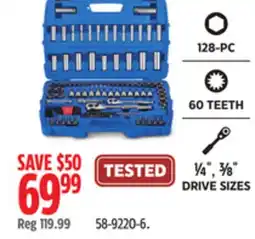 Canadian Tire MASTERCRAFT 128-PC 60 TEETH ¼ , ⅜ DRIVE SIZES offer
