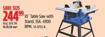 Canadian Tire Mastercraft 10˝ Table Saw with Stand offer