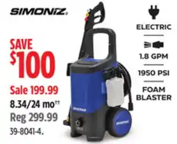 Canadian Tire Simoniz SIMONIZ 1950 PSI 1.8 GPM Wheeled Electric Pressure Washer with Foam Blaster offer