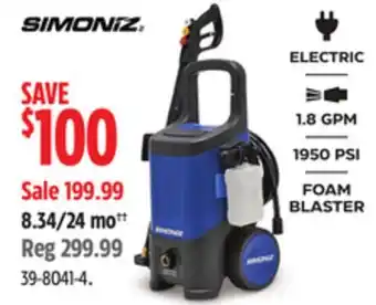 Canadian Tire Simoniz SIMONIZ 1950 PSI 1.8 GPM Wheeled Electric Pressure Washer with Foam Blaster offer