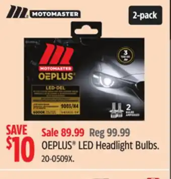 Canadian Tire MOTOMASTER OEPLUS LED Headlight Bulbs offer