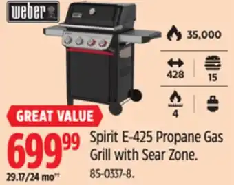Canadian Tire Weber Spirit E-425 Propane Gas Grill with Sear Zone offer