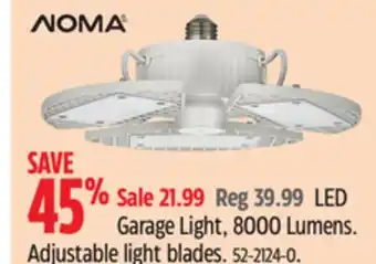 Canadian Tire Noma Garage Light, 8000 Lumens. Adjustable light blades offer