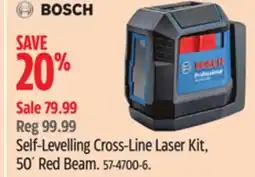 Canadian Tire Bosch Self-Levelling Cross-Line Laser Kit, 50´ Red Beam offer