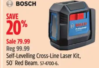 Canadian Tire Bosch Self-Levelling Cross-Line Laser Kit, 50´ Red Beam offer