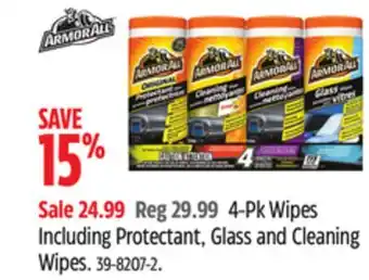Canadian Tire 4-Pk Wipes Including Protectant, Glass and Cleaning Wipes offer