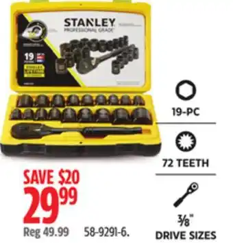 Canadian Tire Stanley Professional Grade Black Chrome Socket Set, 19-pc, SAE/Metric offer