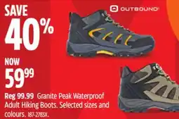 Canadian Tire outbound Granite Peak Waterproof Adult Hiking Boots. Selected sizes and colours offer