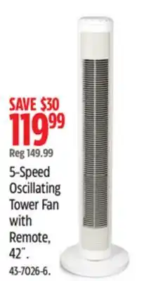 Canadian Tire NOMA 5-Speed Oscillating Tower Fan with Remote offer