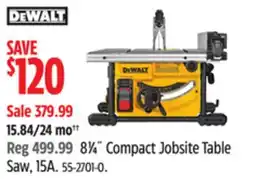 Canadian Tire Dewalt 81⁄4˝ Compact Jobsite Table Saw offer