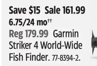 Canadian Tire Garmin Striker 4 World-Wide Fish Finder offer