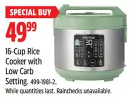 Canadian Tire 16-Cup Rice Cooker with Low Carb Setting offer