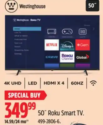 Canadian Tire Westinghouse 50˝ Roku Smart TV offer