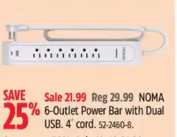 Canadian Tire NOMA 6-Outlet Power Bar with Dual USB. 4´ cord offer