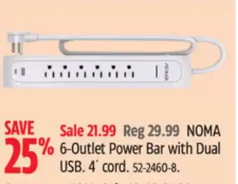 Canadian Tire NOMA 6-Outlet Power Bar with Dual USB. 4´ cord offer