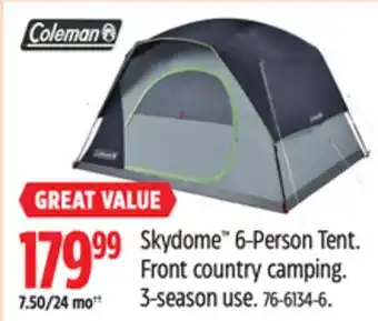 Canadian Tire COLEMAN Skydome 6-Person Tent. Front country camping offer