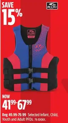 Canadian Tire FLUID Selected Infant, Child, Youth and Adult PFDs offer