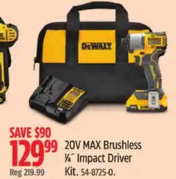 Canadian Tire Dewalt 20V MAX Brushless 1⁄4˝ Impact Driver Kit offer