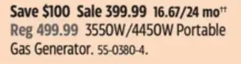 Canadian Tire Certified 3550W/4450W Portable Gas Generator offer