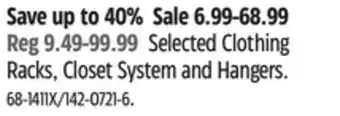 Canadian Tire type-a Selected Clothing Racks, Closet System and Hangers offer