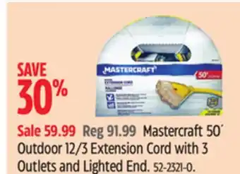 Canadian Tire Outdoor 12/3 Extension Cord with 3 Outlets and Lighted End offer