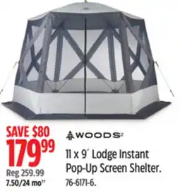 Canadian Tire Woods 11 x 9ยด Lodge Instant Pop-Up Screen Shelter offer