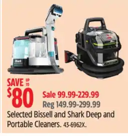 Canadian Tire Selected Bissell and Shark Deep and Portable Cleaners offer