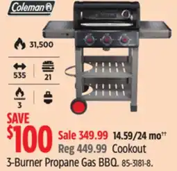 Canadian Tire Coleman Cookout 3-Burner Propane Gas BBQ offer