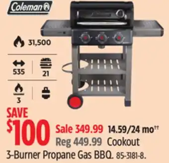 Canadian Tire Coleman Cookout 3-Burner Propane Gas BBQ offer
