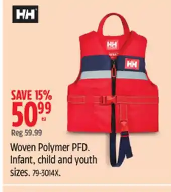 Canadian Tire Woven Polymer PFD. Infant, child and youth sizes offer