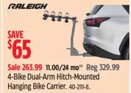 Canadian Tire Raleigh 4-Bike Dual-Arm Hitch-Mounted Hanging Bike Carrier offer