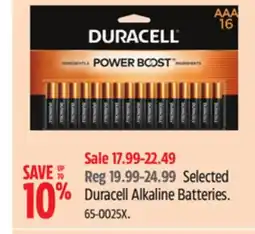 Canadian Tire Selected Duracell Alkaline Batteries offer
