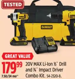 Canadian Tire 20V MAX Li-Ion 1⁄2˝ Drill and 1⁄4˝ Impact Driver Combo Kit offer