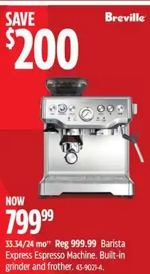 Canadian Tire Breville Barista Express Espresso Machine offer